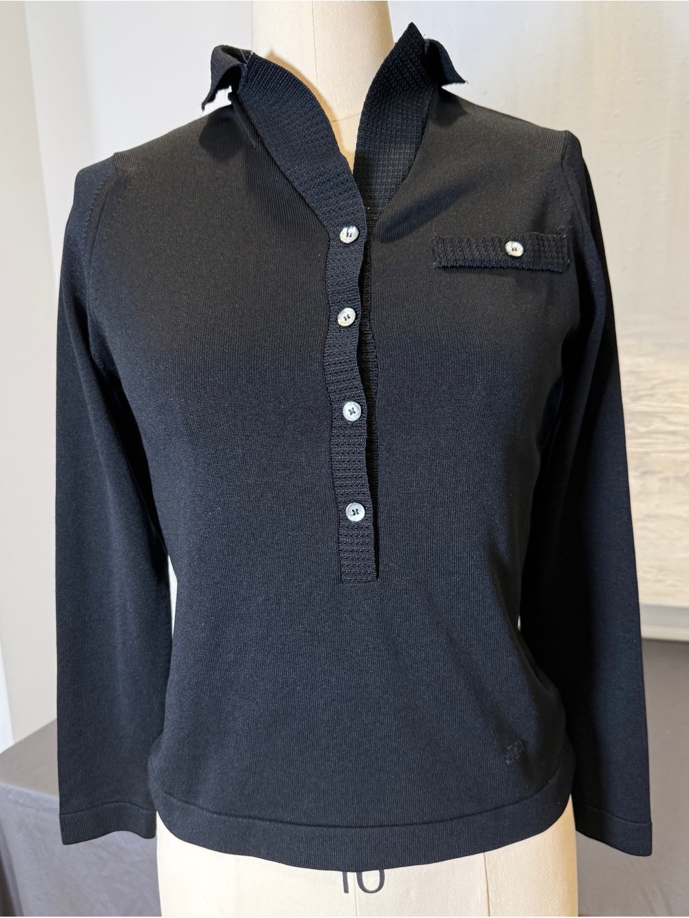 Givenchy Sport Vintage Black V-Neck Button Placket Knit Sweater